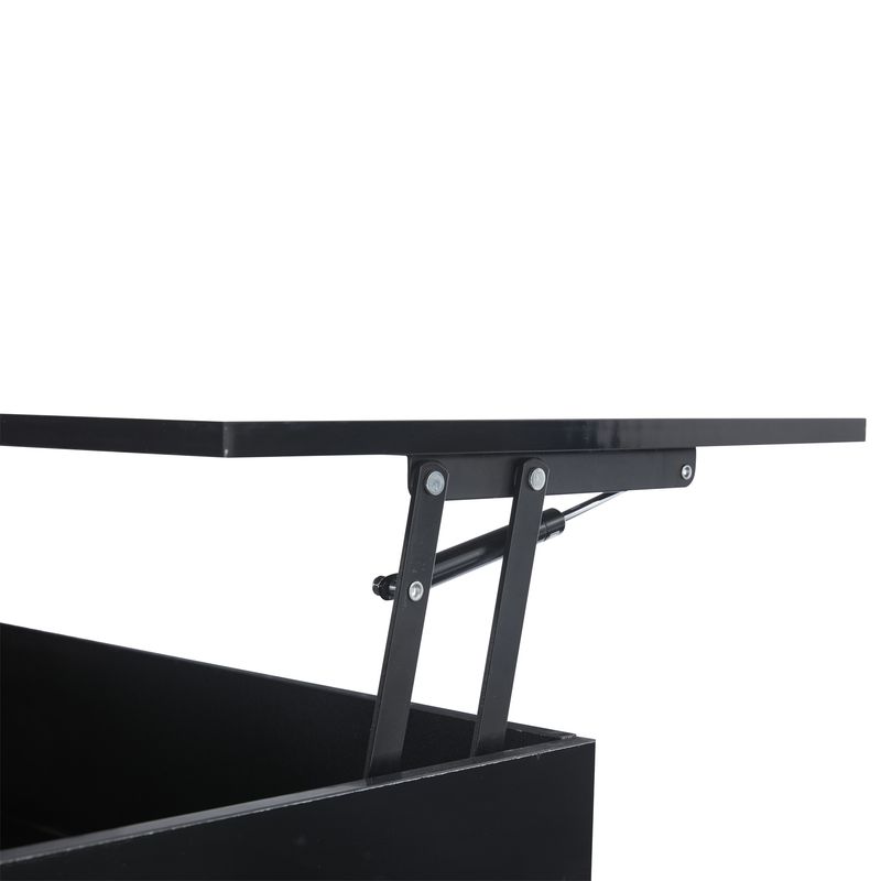 Table basse réglable en hauteur 95 x 48 x 42 cm avec rangement dissimulé, éclairage LED, tiroir et prise de courant - Table d'appoint de salon noire_voghion.com
