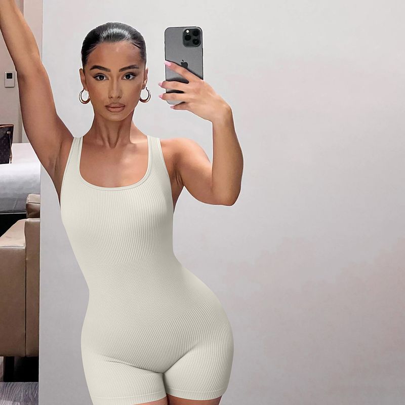 Women's High waist tight sports one-piece fitness wear summer large size high elastic buttocks yoga one-piece shorts _voghion.com