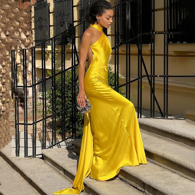 Trendy Open-Back Maxi Dress With Flowing Sash – Sexy High-Waist Bodycon Dress (Rose/White/Blue/Yellow/Black/Burgundy/Brown/Khaki/Purple/Red/Teal)_voghion.com