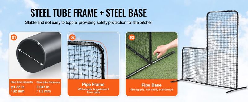VEVOR L Screen Baseball For Batting Cage, 7x7 Ft Baseball Softball Safety Screen, Body Protector Portable Batting Screen With Carry Bag & Ground Stakes, Heavy Duty Pitching Net For Pitchers Protection_voghion.com