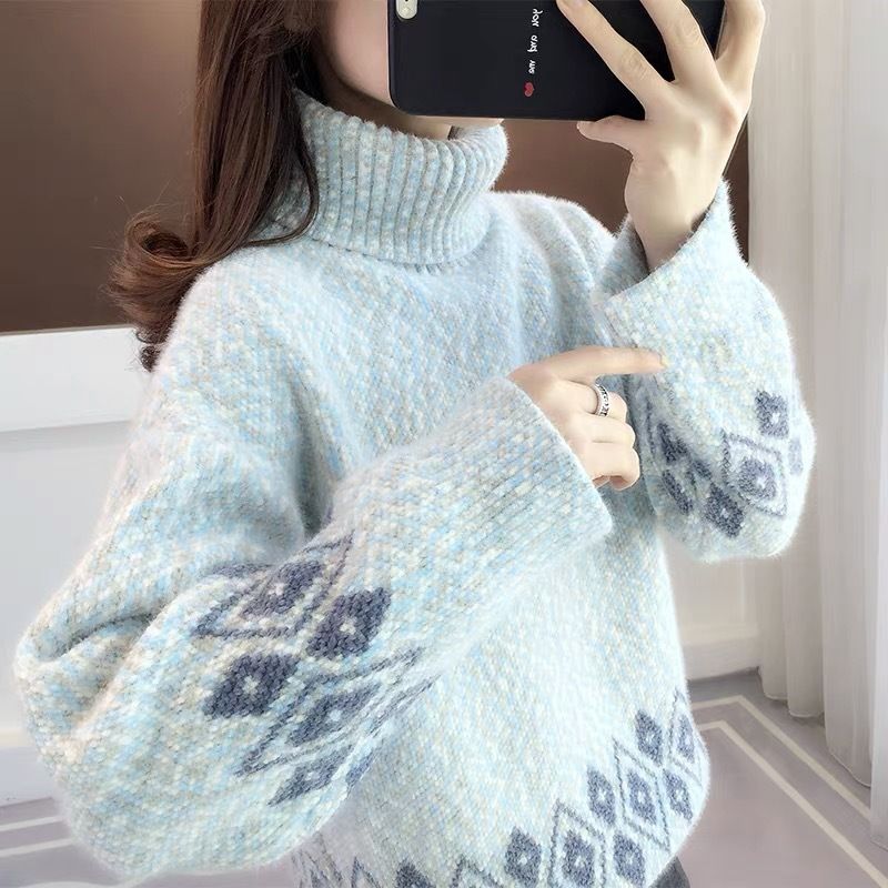 Pull col montant doublé polaire pour femme, haut en tricot, coupe ample, décontracté, tendance, chaud, hiver_voghion.com