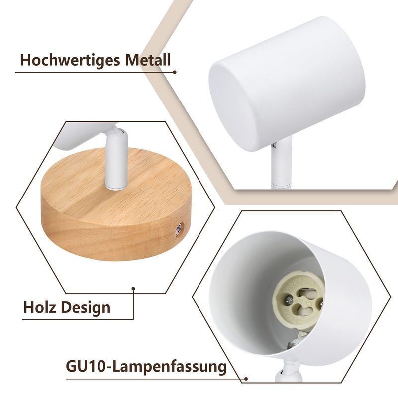 Glitzerlife Deckenstrahler 1 Flammig Deckenlampe Holz - Deckenleuchte Weiß GU10 Schwenkbar 350° Max.25w Modern Innen Holzoptik Spotlights Für Wohnzimmer Küche_voghion.com