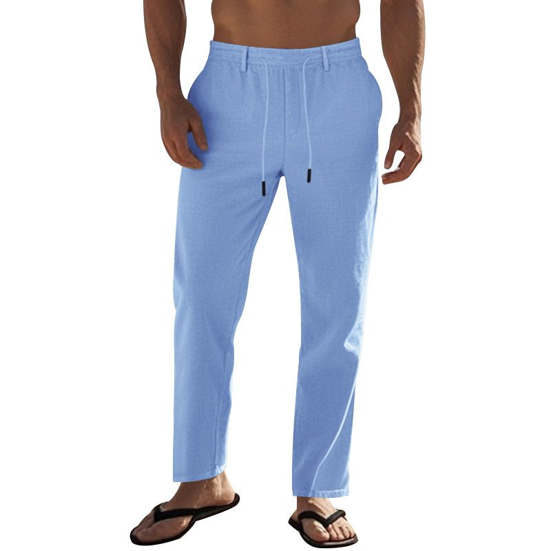 "Freizeithose aus Leinen für Herren - Atmungsaktive Sommerhose mit gerader Passform für Outdoor- und Strandkleidung (Weiß, Schwarz, Grau, Khaki, Armeegrün)"_voghion.com