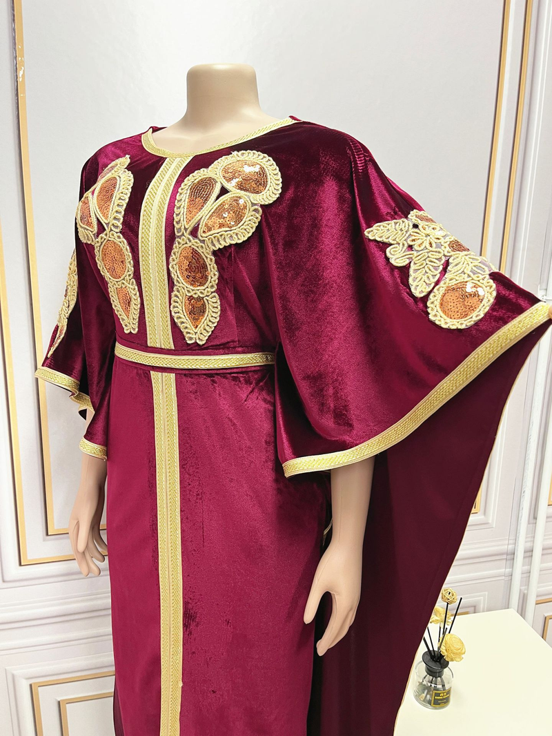 Abbigliamento da donna Abito in velluto dorato con paillettes Gonna lunga_voghion.com