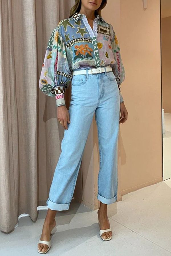 Camicia a maniche a sbuffo autunno 2025, nuova camicetta da donna stampata e ampia_voghion.com