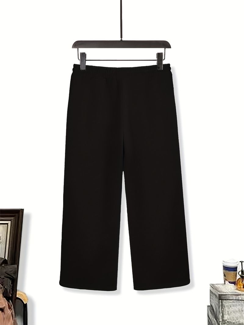 Sporthose im amerikanischen Stil mit weitem Bein für Herren, Herbst und Winter, mit Fleece gefüttert, locker, gerades Bein, lässig, bodenlang_voghion.com
