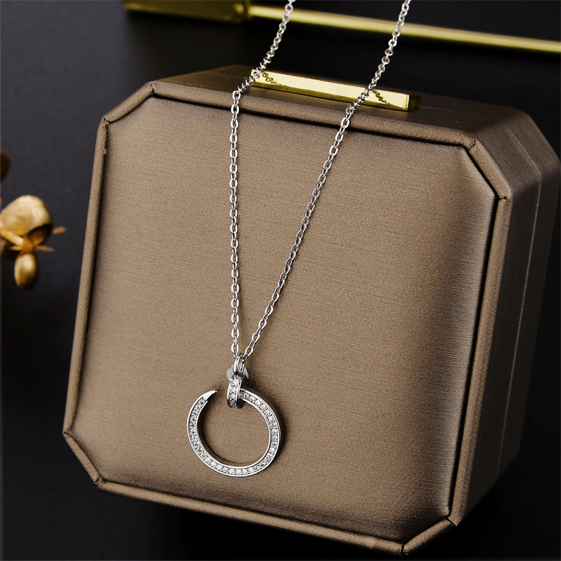 Fashion Luxury Zircon Crystal Hook Pendant Necklaces For Women Versatile Simple Female Neck Chain Ladies Jewelry_voghion.com