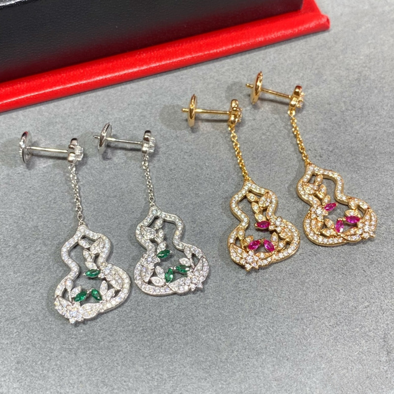 Designer's Classic Women's Full Diamond Vine Gourd Earrings Rose Gold Hollow Diamond Pendant Ruby Light Luxury Earrings Earrings_voghion.com