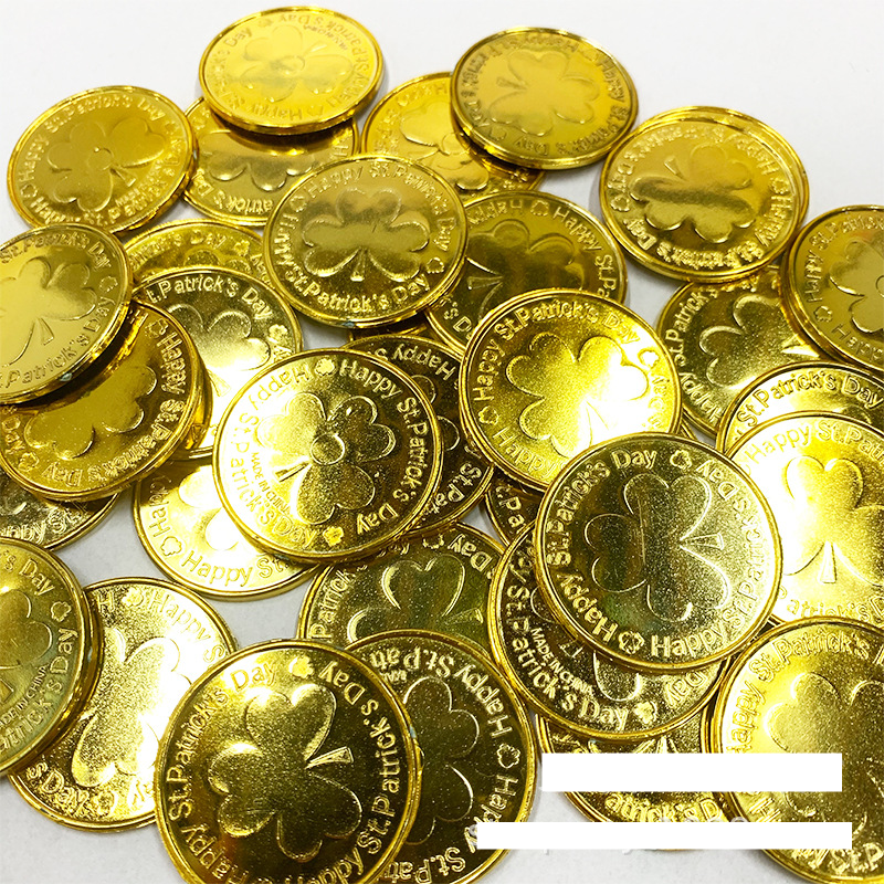 5/150pcs St. Patrick's Day Irish shamrock plastic gold coin game raffle chips toy coin props decoration_voghion.com