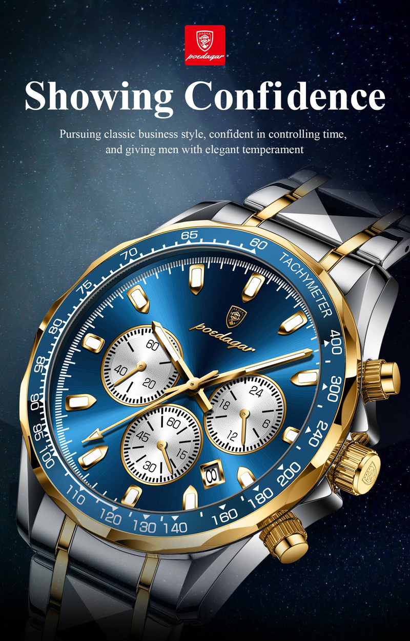 Men's Quartz Watch Multifunctional Business Watch Night Light Pointer Watch Steel Strap_voghion.com