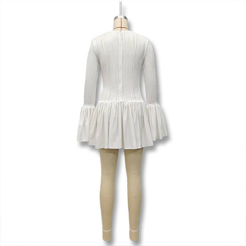Elegante mini abito bianco con volant da donna, hipster, sexy, con scollo a V, lungo, in seta, modellante, per autunno, compleanno, festa, clubwear_voghion.com