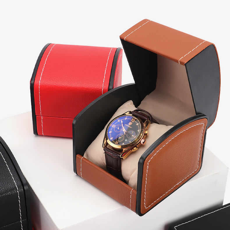 Caja de reloj, caja de regalo, caja de reloj de cuero sintético negro esmerilado, caja de almacenamiento, caja de reloj mecánico, caja de embalaje_voghion.com