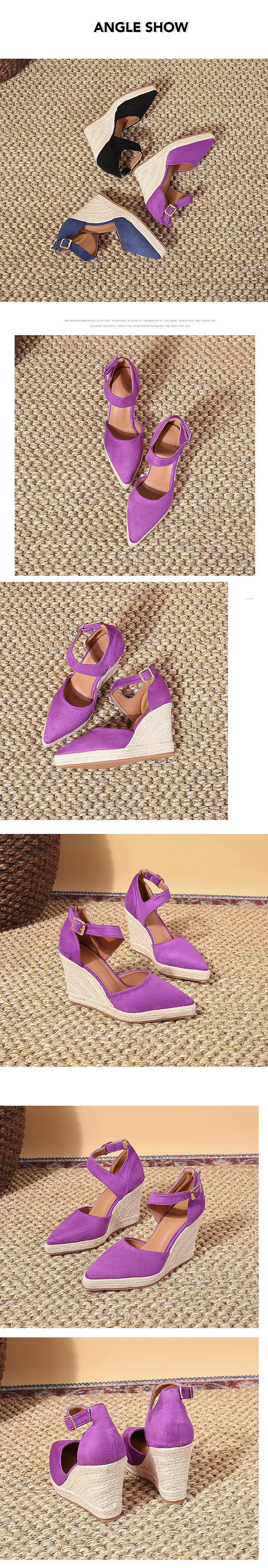 Women's Shoes Spring Pointed Wedge Heel Single Shoes Thick Bottom High Heel Hollow Women's Shoes Straw Braided Rope Bottom Women's Shoes_voghion.com
