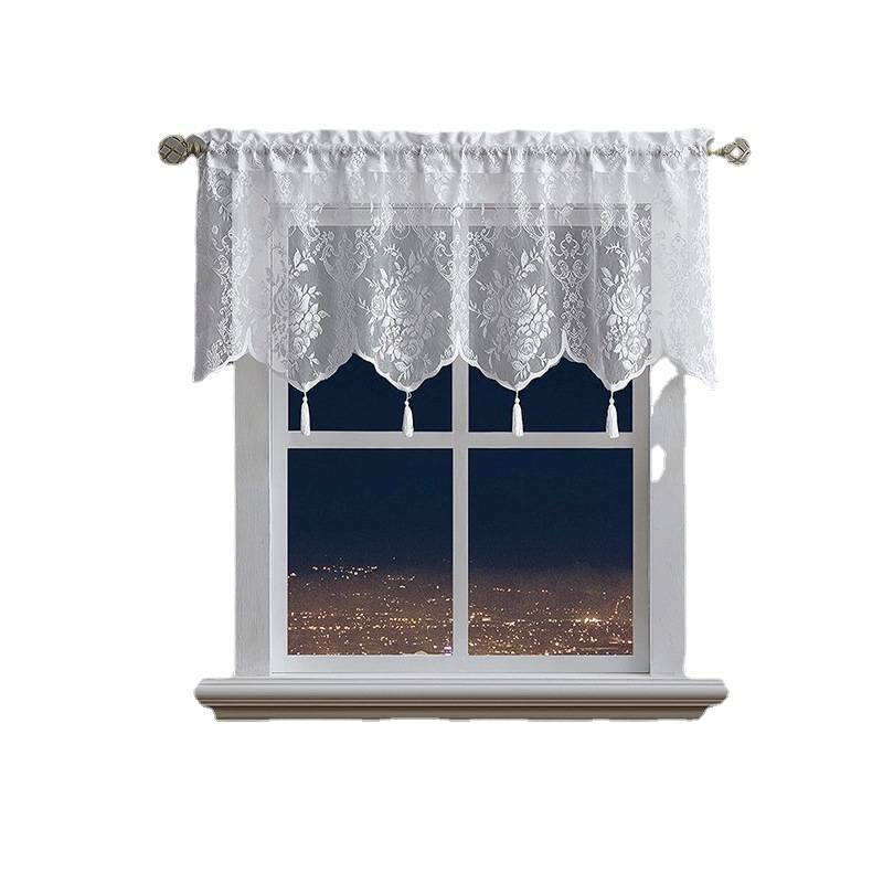 Rideau de porte bohème en dentelle rose avec pompons – Panneau en voile transparent pour chambre, bureau, entrée, cloison décorative filtrant la lumière_voghion.com