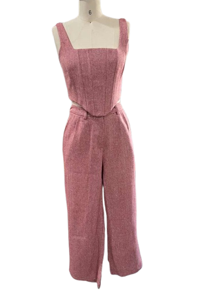 Completo blazer con corsetto su misura: gilet con cintura a vita alta + pantaloni coordinati (3 pezzi, grigio/rosa/beige/kaki, S-L)_voghion.com