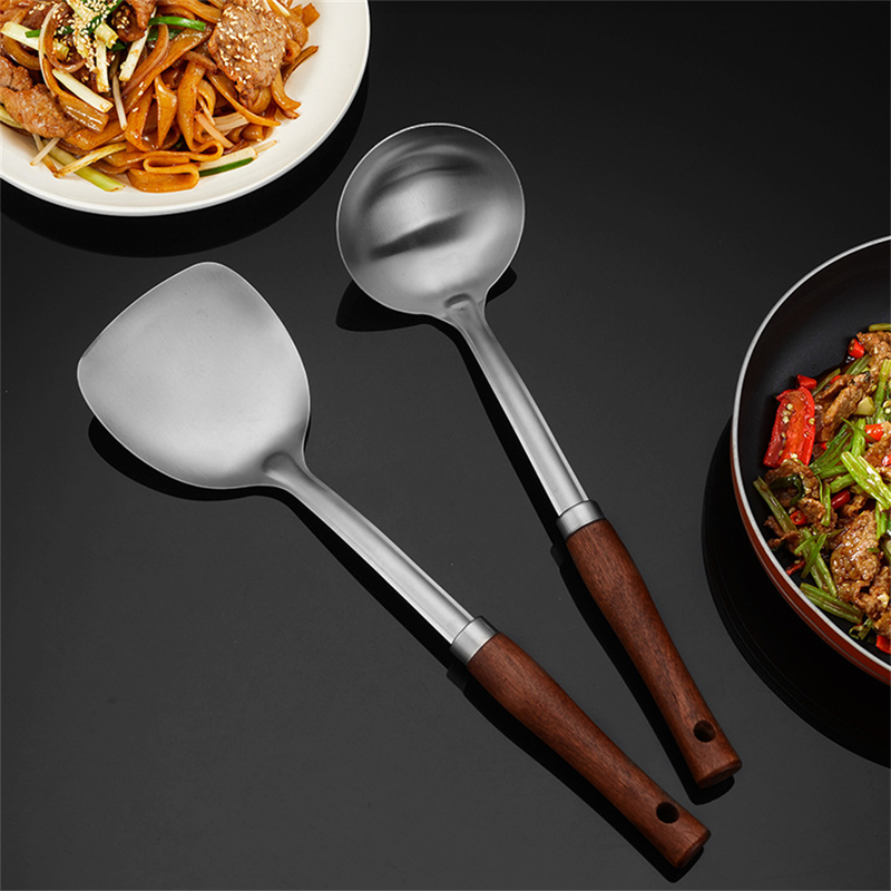 4-teiliges Kochgeschirr-Set aus Edelstahl mit Holzgriff, Küchenutensilien-Set_voghion.com