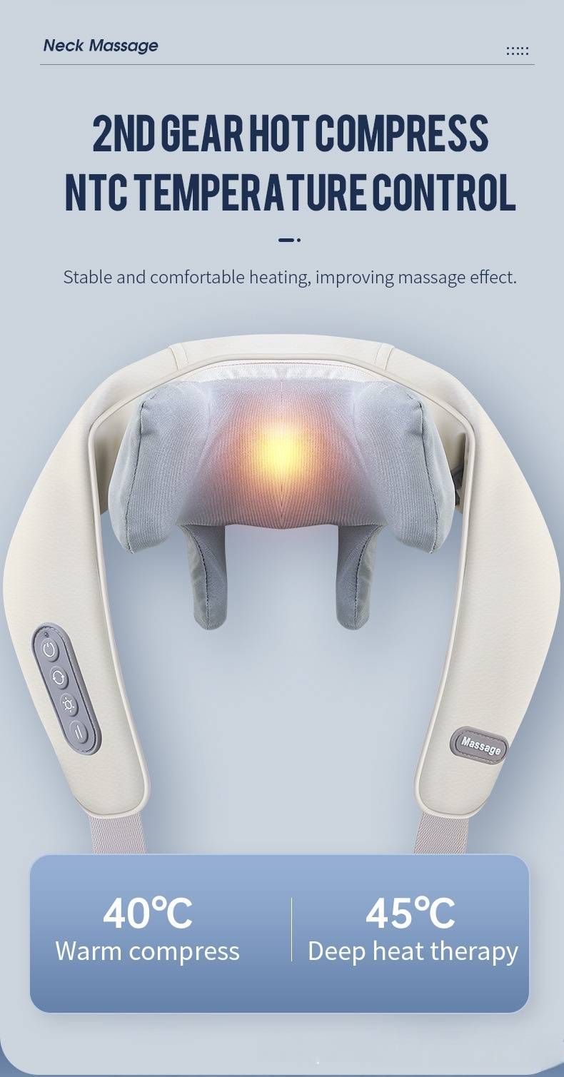 Elektrische nek- en schoudermassage met kneden, warmte en vibratie – Shiatsu-therapie met 6 knooppunten voor spierverlichting – Draadloze afstandsbediening_voghion.com