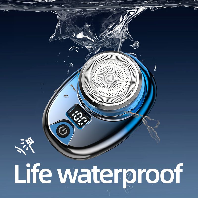 Rasoio elettrico da viaggio impermeabile con display a LED e lame flottanti - Rasoio portatile senza fili per uomo (blu sfumato/nero, argento)_voghion.com