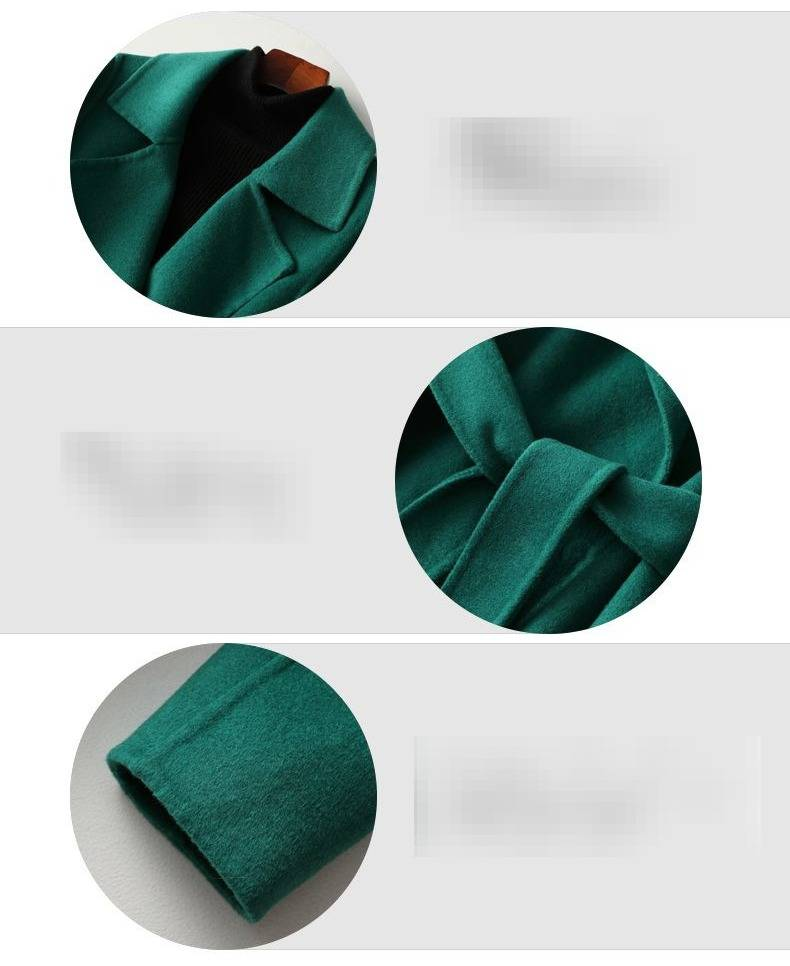 Abrigo de mezcla de lana ajustado para mujer: gabardina de invierno de largo medio con detalle de cordones (negro, blanco, rojo y verde)_voghion.com