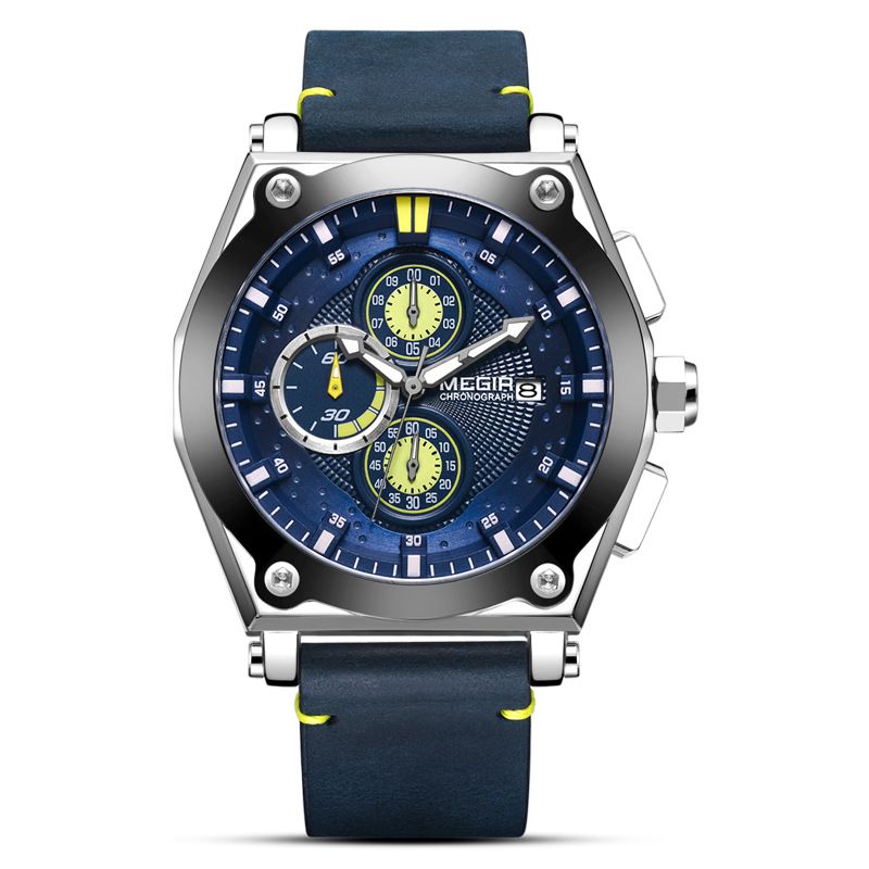 Orologio sportivo da uomo MEGIR in vera pelle con cronografo, resistente all'acqua, luminoso, multifunzione, design elegante_voghion.com