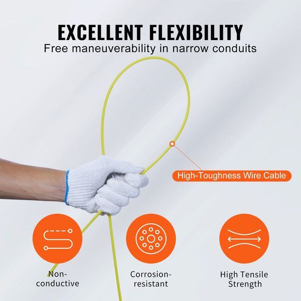 Fish Tape, 100 Ft, 3/16-inch, Fiberglass Wire Puller With Optimized Housing And Handle, Easy-to-Use Cable Puller Tool, Flexible Wire Fishing Tools_voghion.com
