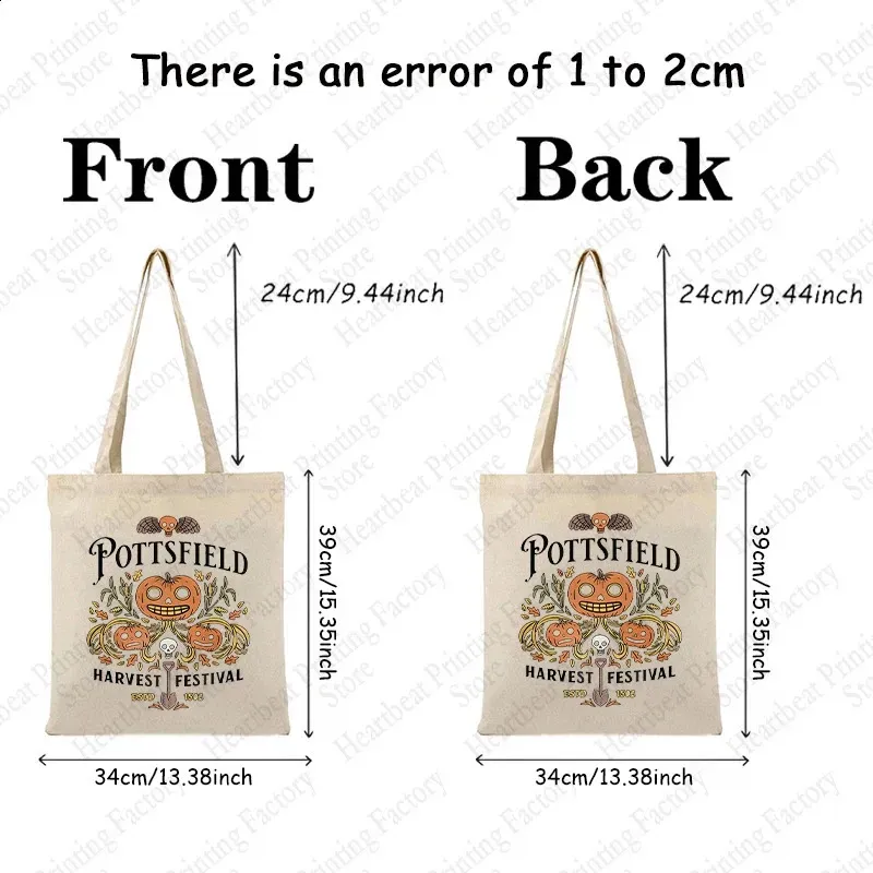 Pottsfield Harvest Festival Pattern Shopping Bags Reusable Vegetables Canvas Tote Bag Shopper Pouch Pumpkin Halloween_voghion.com