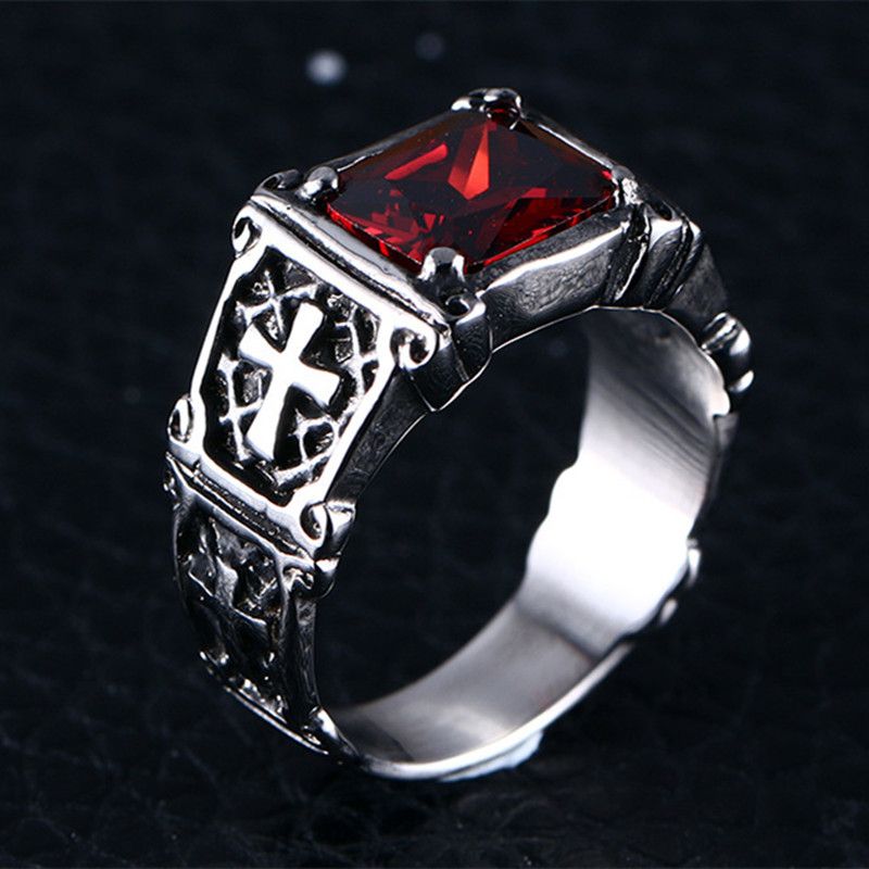 Mode Mode Persönlichkeit Exquisite Rot Zirkon Kreuz Muster Ring Charme Herren Party Schmuck Zubehör Amulett Geschenk_voghion.com