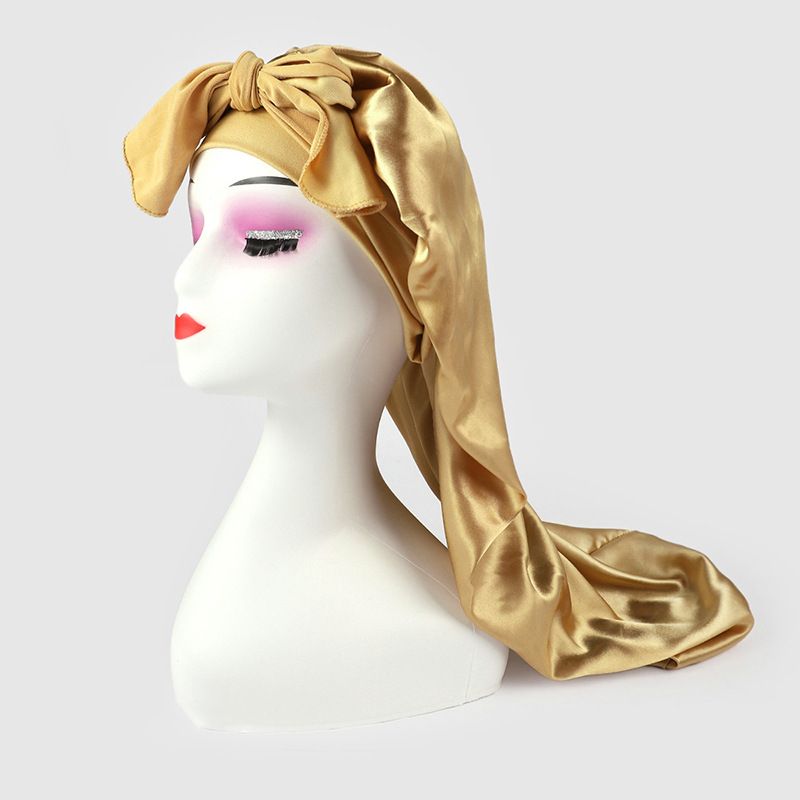 Damen-Nachtmütze aus hochelastischem, langem Satin-Schlauch, neue Kopftuchmütze mit Fliege, Schönheits-Dauerwellen-Haarpflege-Kappe_voghion.com