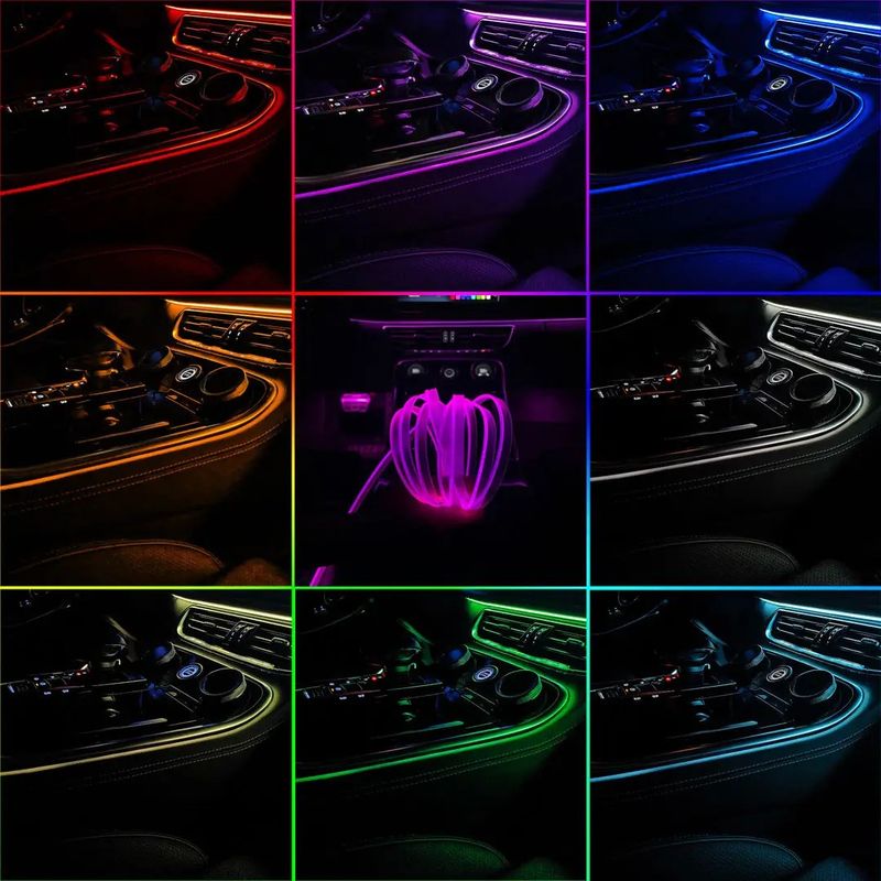 Luz ambiental de fibra óptica de 5 m, LED colorida, alimentada por USB, con múltiples modos de color, para decoración interior de coche._voghion.com