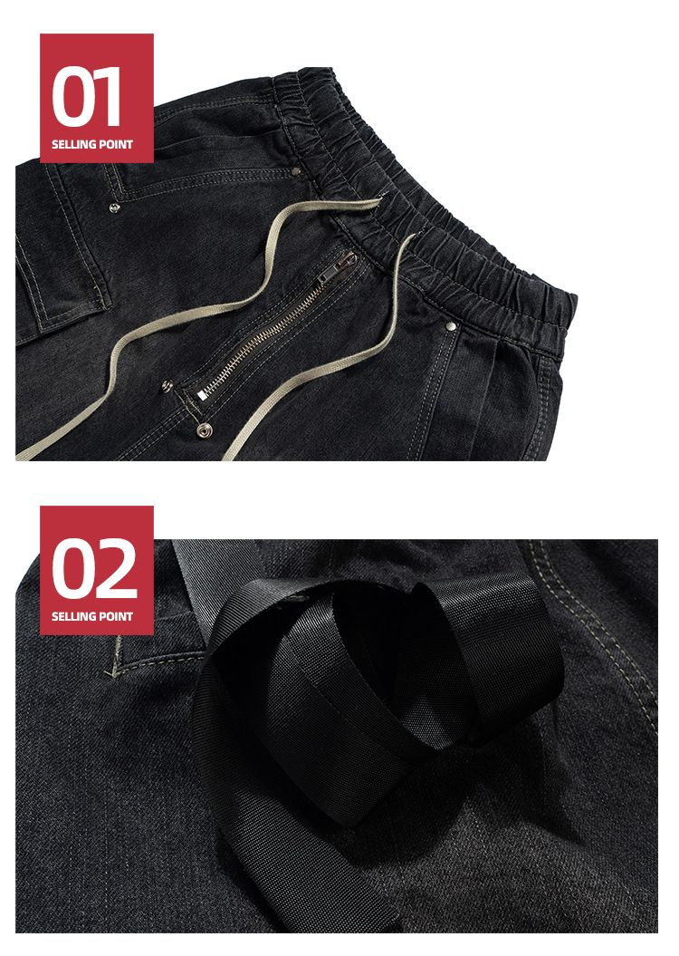 Herenkleding High Street Stitching Cat Whisker Overalls Multi Pocket Denim Shorts_voghion.com