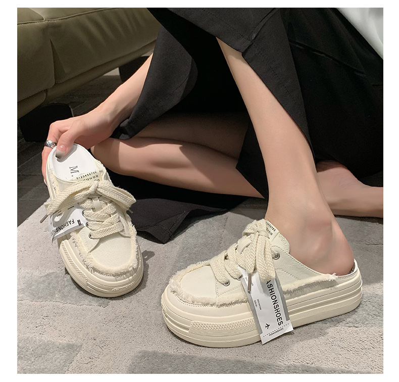 Baotou Semi-trail Canvas Shoes Women 2023 New Summer Net Red Slip-on Lazy shoes thick-soled heightened beggar shoes_voghion.com