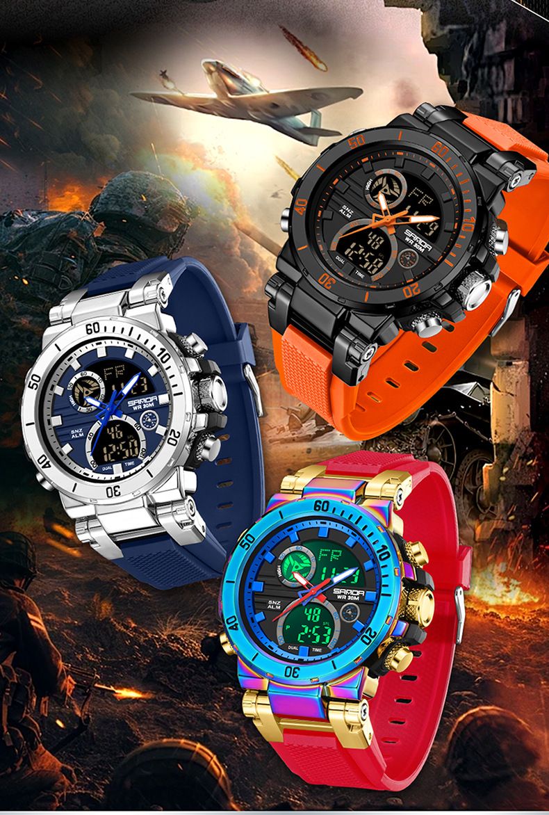 Stijlvolle multifunctionele digitale analoge herenhorloge met dubbel display, alarm, stopwatch, waterbestendig, lichtgewicht luxe design waterdichte horloges_voghion.com