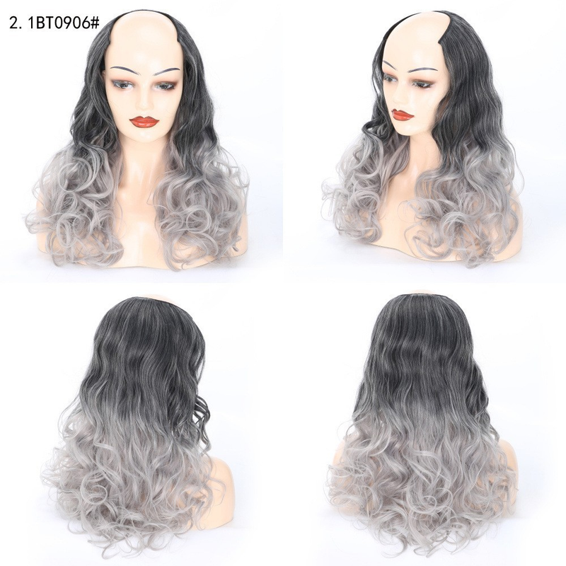Synthetic hair U-shaped half head wig for women's medium large wave pear curl with natural fluffy long curly hair_voghion.com
