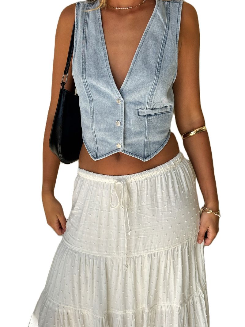 Damenbekleidung Mode Lässige Jeansweste Damen Kleine Weste_voghion.com