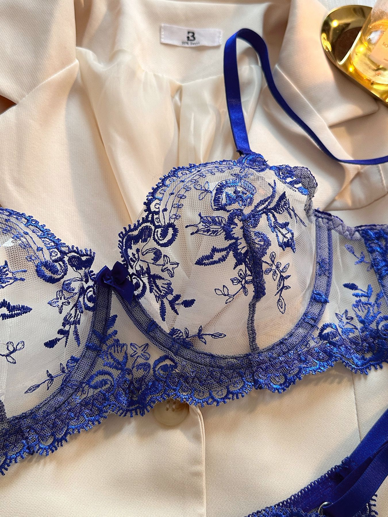 Damen Kleeder Blummen Broderie Perspektiv Mesh Sexy Komfortabel Einfach a generéis Ënnerwäsch Set_voghion.com