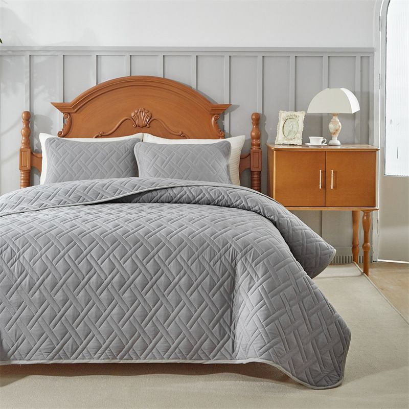Gestepptes Tagesdeckenset in Leinenoptik – 3-teilig (mit genähtem Gittermuster, Füllung aus Baumwolle, inklusive passender Kissenbezüge, Queen-Size, knitterfrei)_voghion.com