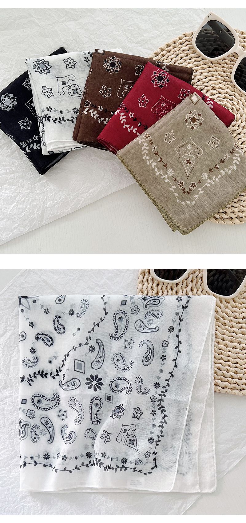 Frühling und Sommer neues atmungsaktives weiches Baumwollleinen kleines Quadrat für die Reise von Frauen vielseitiges Seidenkopftuch,_voghion.com