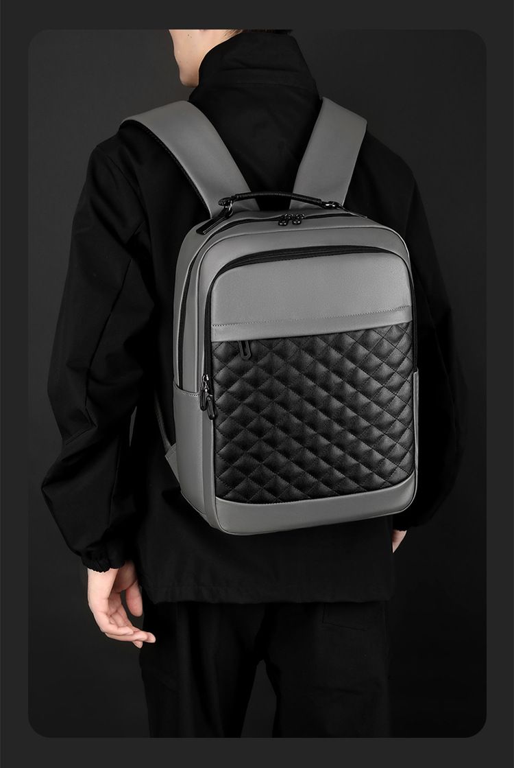 Zaino da lavoro in pelle PU Zaino da uomo impermeabile Zaino per computer semplice multifunzionale alla moda_voghion.com