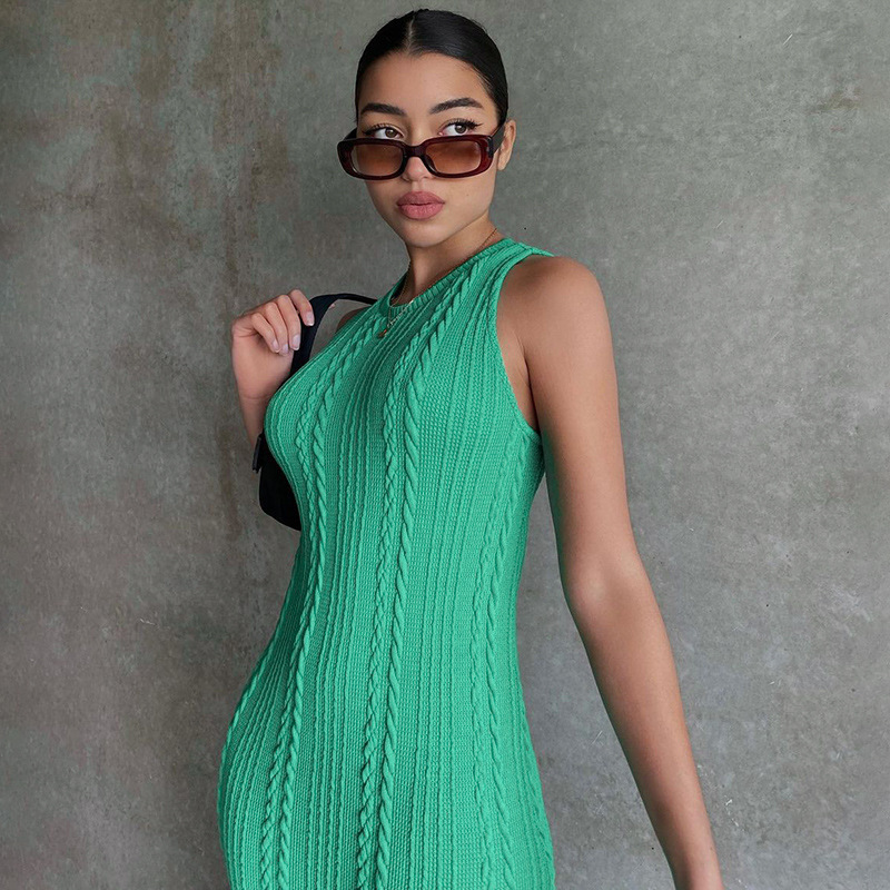 Abito girocollo senza maniche lavorato a maglia casual moda donna_voghion.com