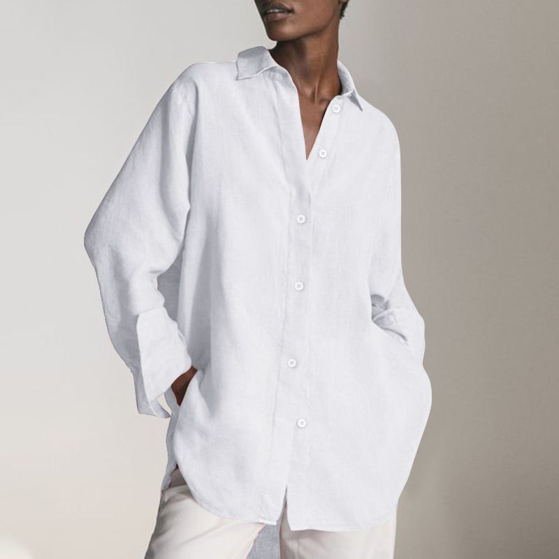 Women's formal retro buttoned shirt tunic top oversized loose shirt_voghion.com