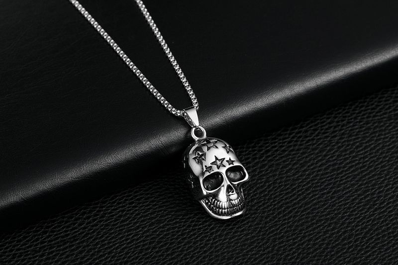 Hip Hop Punk Street Rock Personality Stainless Steel Men's Pendant Necklace Skull Pentagram Necklace Accessories_voghion.com