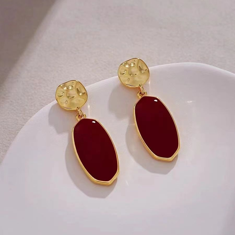 Damörhängen unika designörhängen nya vinröda smala örhängen franska retro exklusiva örhängen_voghion.com