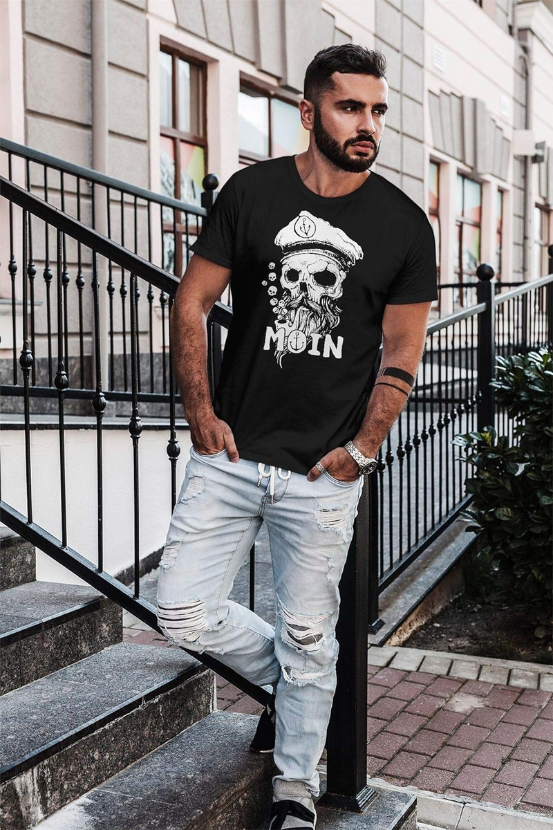 Maglietta da uomo Moin Captain Skull Anchor Beard Hamburg Fashion Street Style_voghion.com