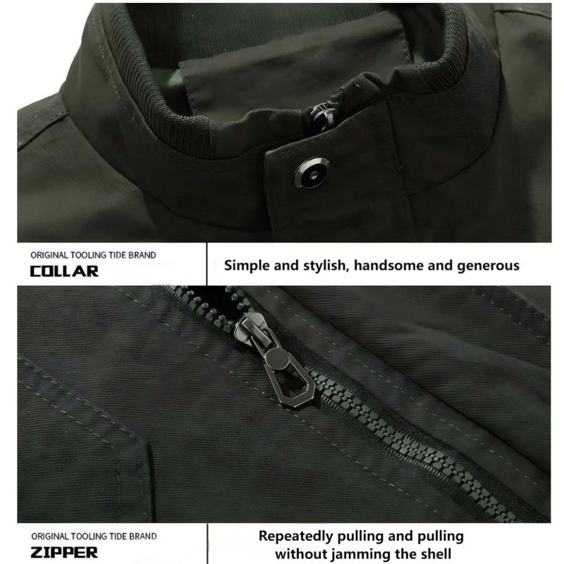 Askeri Ceket 2024 Sonbahar Ve Kış Yeni Çok Çantalı Açık Hava Saf Pamuklu Rahat Takım Ceket Büyük Boy Kadife Dik Yaka Üst_voghion.com