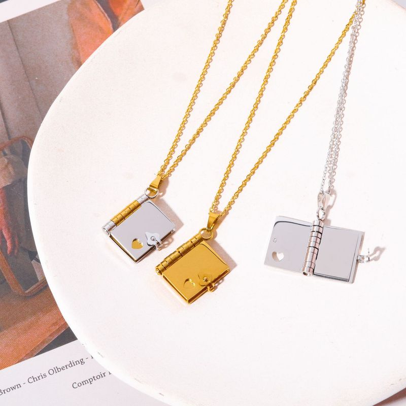 Collana con ciondolo a forma di libro per coppia placcata in oro, collana personalizzata fai da te con libro apribile_voghion.com