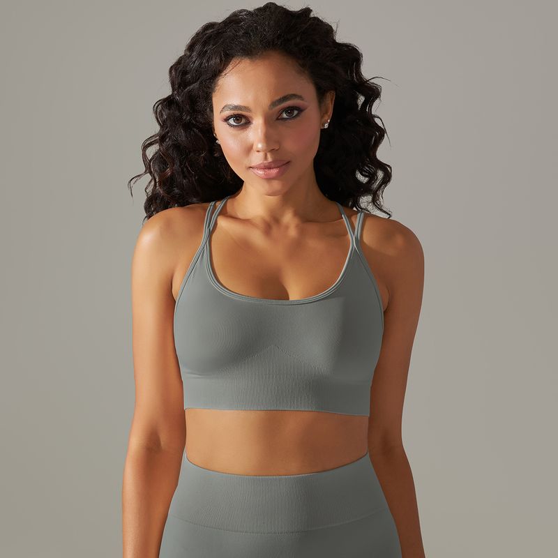 Damkläder sömlösa stickade enfärgade vacker rygg andas cross sport bh löpning fitness yoga bh topp_voghion.com