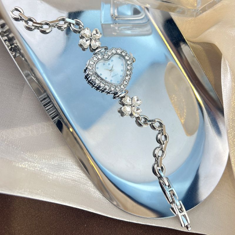 New Style Diamond-Encrusted Four-Leaf Clover Heart Dial Colorful Bracelet Heart-Shaped Women's Fashion Watch_voghion.com
