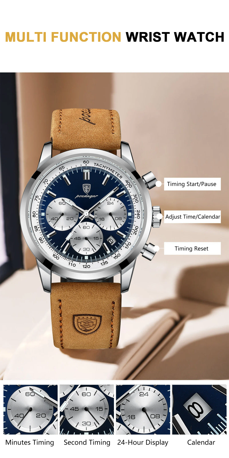 Reloj para hombre, cronógrafo resistente al agua, reloj de pulsera con fecha luminosa para hombre, relojes de cuero de cuarzo para hombre_voghion.com