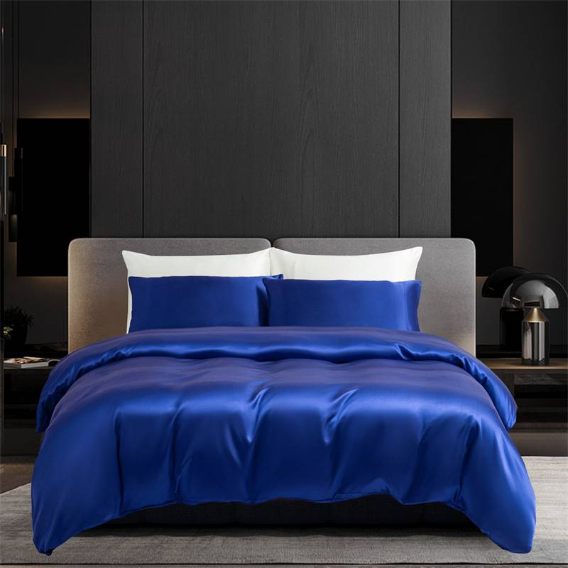 Dreiteiliges Bettwäscheset aus Heimtextilien-Satin, einfarbig, königsblau, Seidenbettwäsche, Kissenbezug, Bettbezug-Set_voghion.com