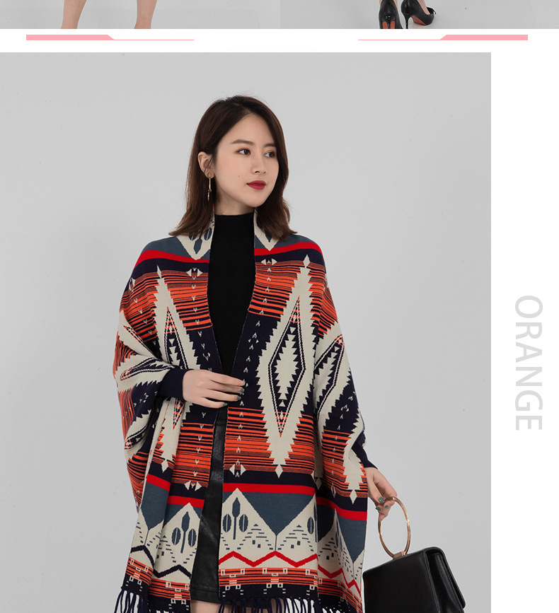 Fashion ethnic style cape with sleeve top women's sweater coat cape type knitted cardigan outside match_voghion.com